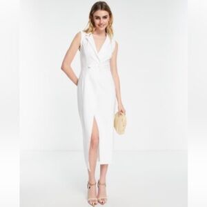 Asos Sleeveless Midi Blazer Dress in White